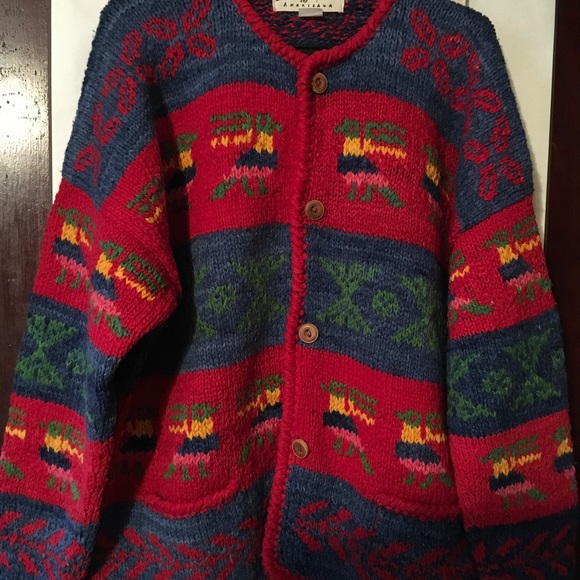 Vintage hand knitted 100% wool cardigan sweater, Sz XL, mint condition - Picture 1 of 3